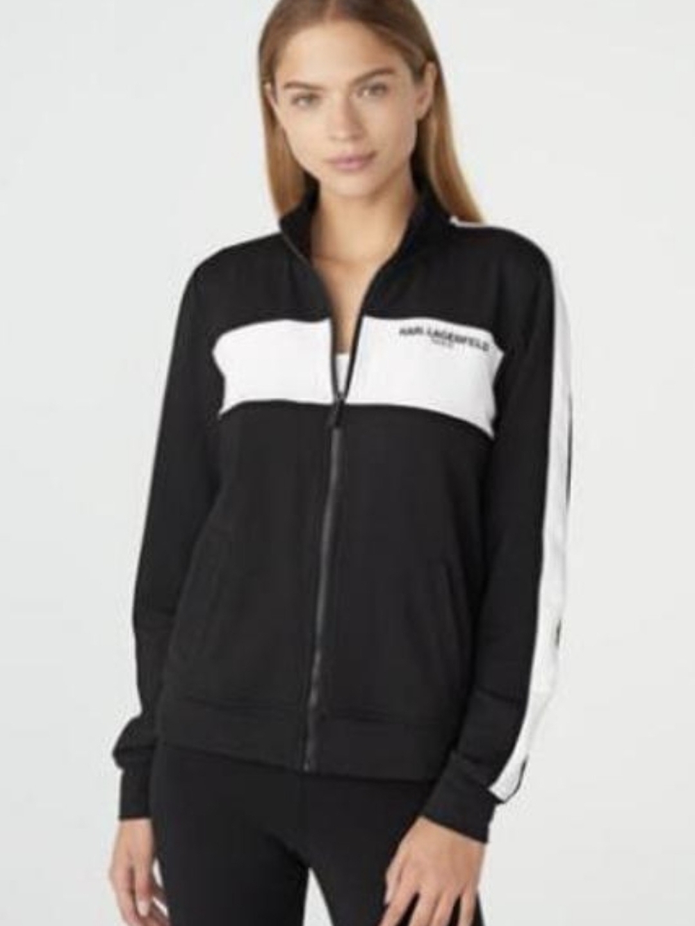 Karl Lagerfeld Women's Black & White Zip-Up Track Jacket